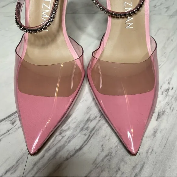 Stuart Weitzman Glam 100mm Pointy Toe Pink Heeled Sandal 8