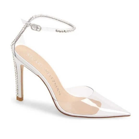 Stuart Weitzman Glam 100mm Pointy Toe Pink Heeled Sandal 8
