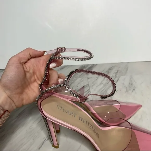 Stuart Weitzman Glam 100mm Pointy Toe Pink Heeled Sandal 8