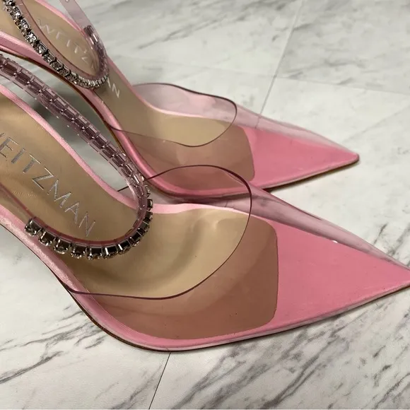 Stuart Weitzman Glam 100mm Pointy Toe Pink Heeled Sandal 8