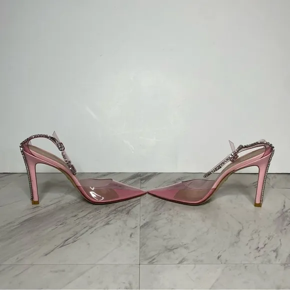 Stuart Weitzman Glam 100mm Pointy Toe Pink Heeled Sandal 8