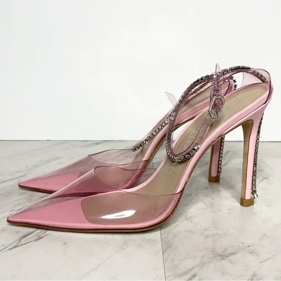 Stuart Weitzman Glam 100mm Pointy Toe Pink Heeled Sandal 8
