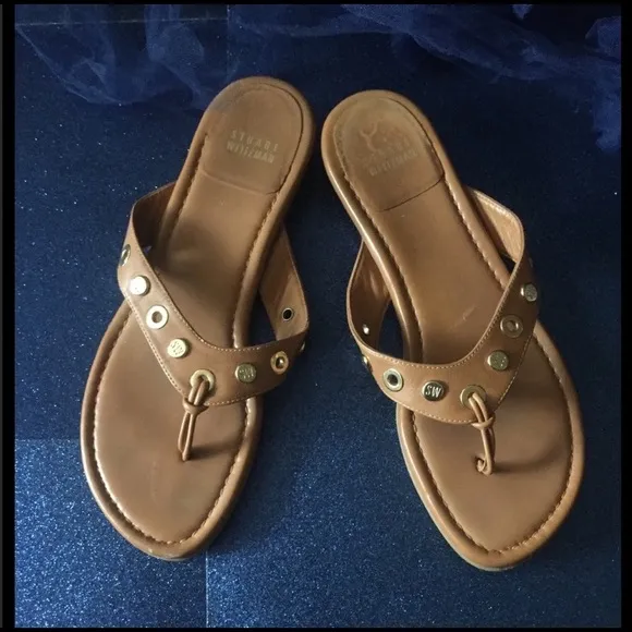 STUART WEITZMAN GOLD STUD TAN Sandals LEATHER GORG
