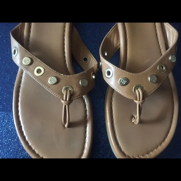 STUART WEITZMAN GOLD STUD TAN Sandals LEATHER GORG