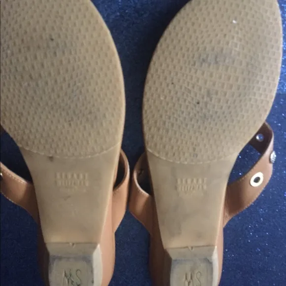 STUART WEITZMAN GOLD STUD TAN Sandals LEATHER GORG