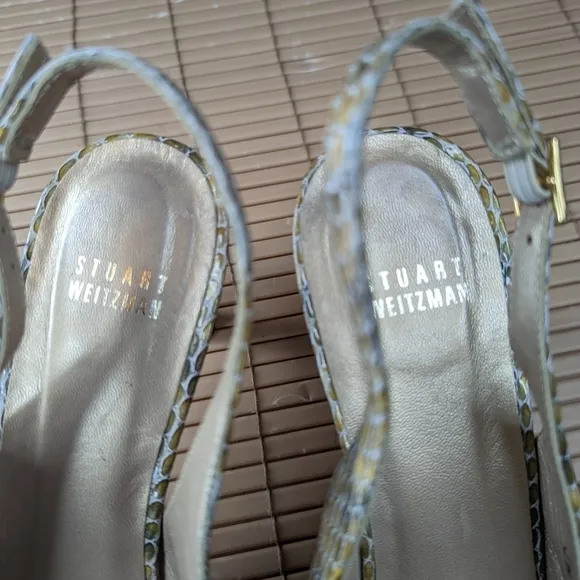 Stuart Weitzman gold/grey women's sz 10M slingback platform open toe sandals. Sn
