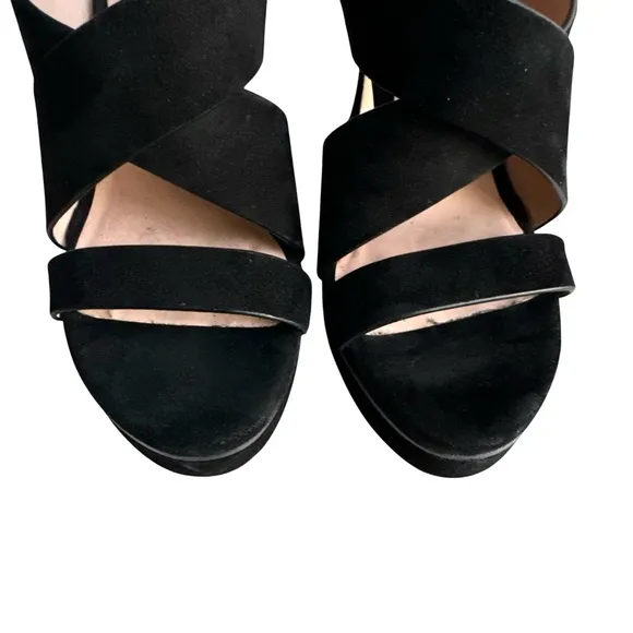 Stuart Weitzman Hester Platform Sandals Black Suede Slingback Heels Women’s