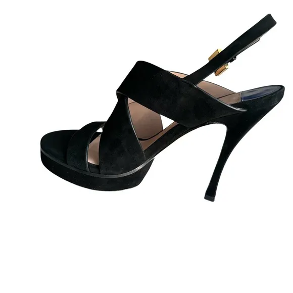 Stuart Weitzman Hester Platform Sandals Black Suede Slingback Heels Women’s