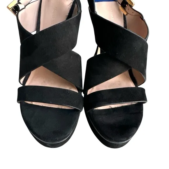 Stuart Weitzman Hester Platform Sandals Black Suede Slingback Heels Women’s