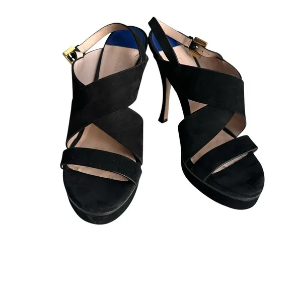 Stuart Weitzman Hester Platform Sandals Black Suede Slingback Heels Women’s
