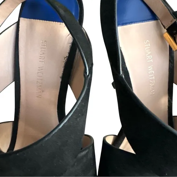 Stuart Weitzman Hester Platform Sandals Black Suede Slingback Heels Women’s