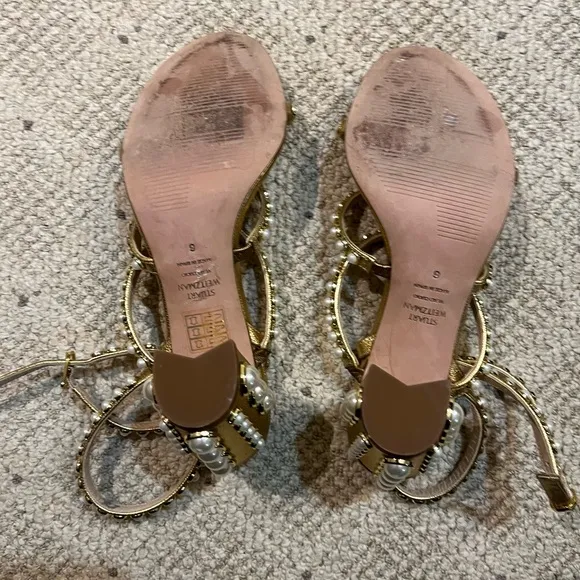Stuart Weitzman Leather Pearl Bisque Sandals.