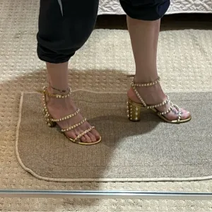 Stuart Weitzman Leather Pearl Bisque Sandals.