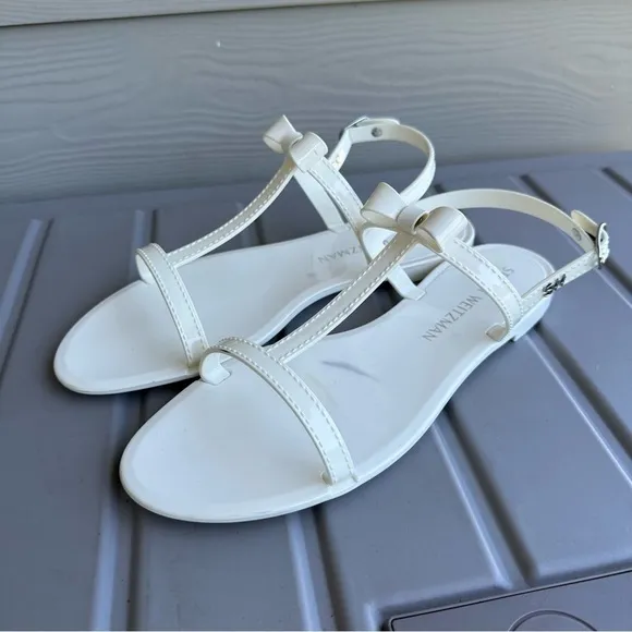 Stuart Weitzman Mellie Jelly Sandals Bow Detail Cream White Size 11 Women’s