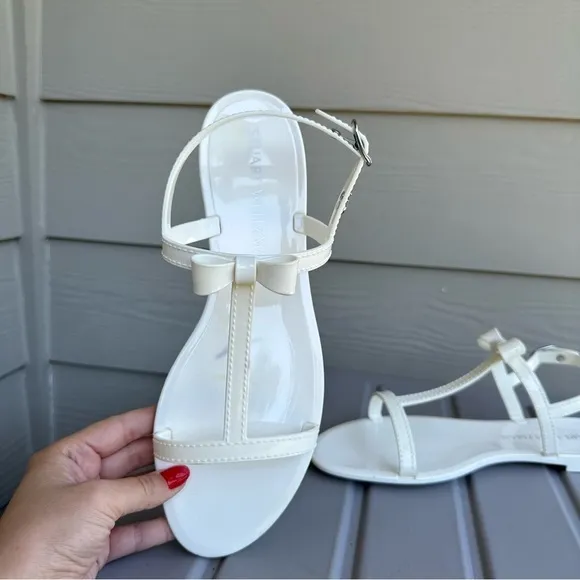 Stuart Weitzman Mellie Jelly Sandals Bow Detail Cream White Size 11 Women’s