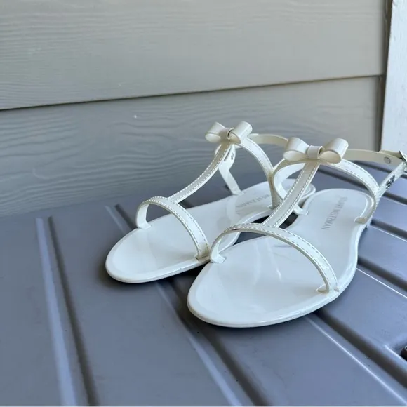 Stuart Weitzman Mellie Jelly Sandals Bow Detail Cream White Size 11 Women’s