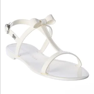Stuart Weitzman Mellie Jelly Sandals Bow Detail Cream White Size 11 Women’s