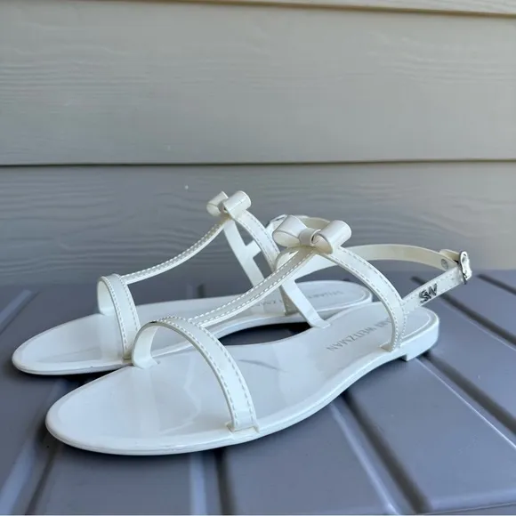 Stuart Weitzman Mellie Jelly Sandals Bow Detail Cream White Size 11 Women’s