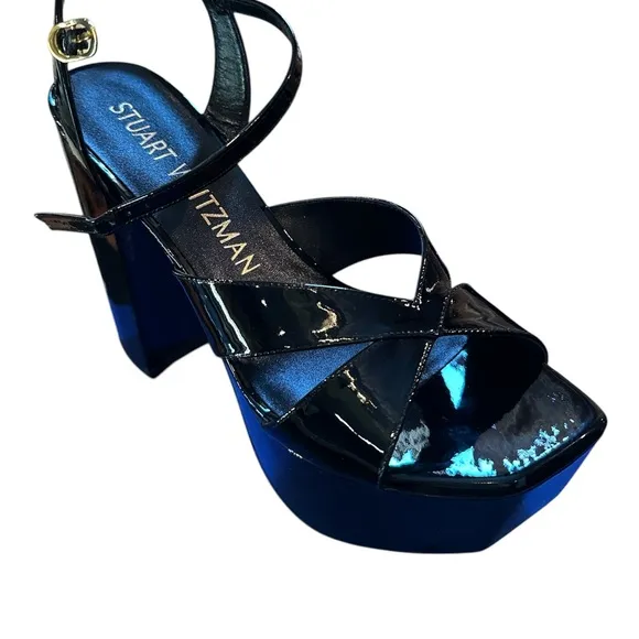 Stuart Weitzman Miami black patent leather platform sandals. 8.5.  new in box.