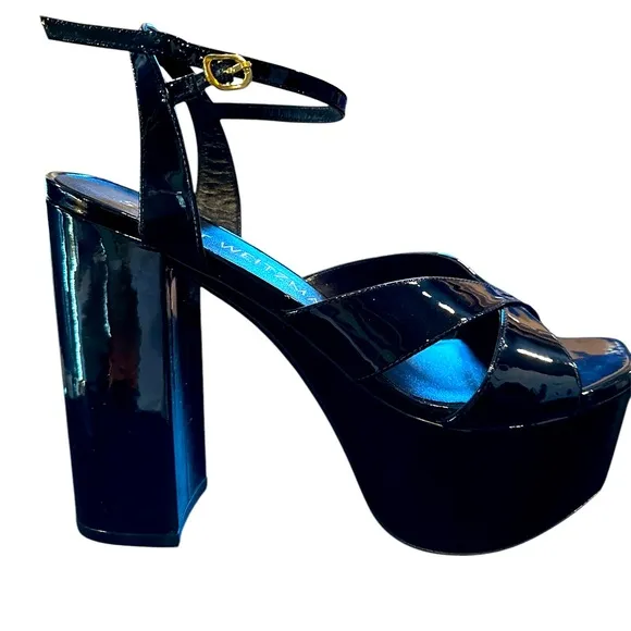 Stuart Weitzman Miami black patent leather platform sandals. 8.5.  new in box.