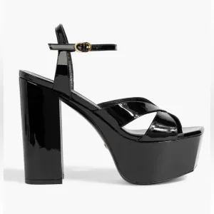 Stuart Weitzman Miami black patent leather platform sandals. 8.5.  new in box.