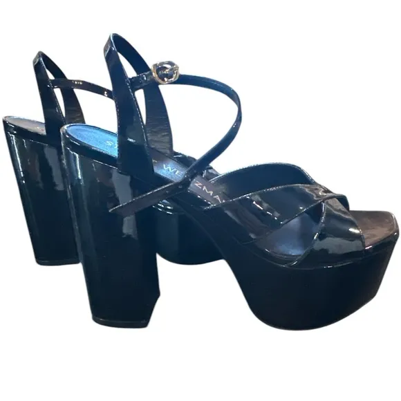 Stuart Weitzman Miami black patent leather platform sandals. 8.5.  new in box.