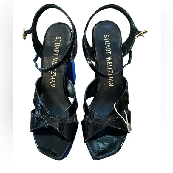 Stuart Weitzman Miami black patent leather platform sandals. 8.5.  new in box.
