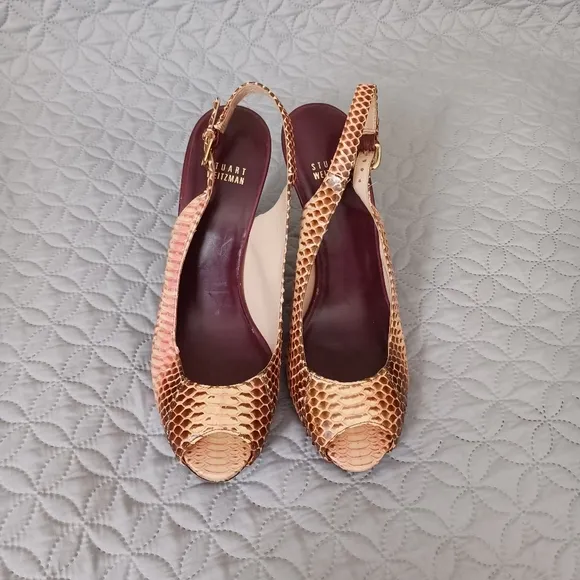 Stuart Weitzman multi color embossed leather heels sandals