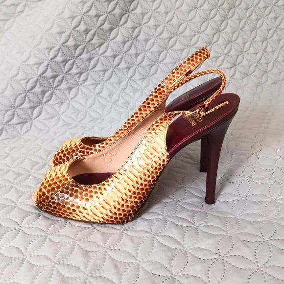 Stuart Weitzman multi color embossed leather heels sandals