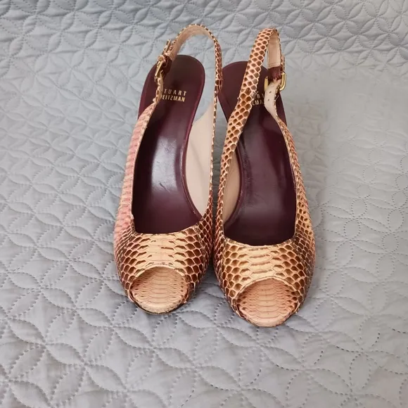 Stuart Weitzman multi color embossed leather heels sandals
