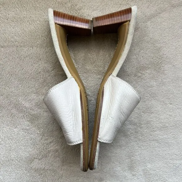 Stuart Weitzman Neutral Bone Leather Mule Heeled Sandals Women 6.5 AA Toe Ring