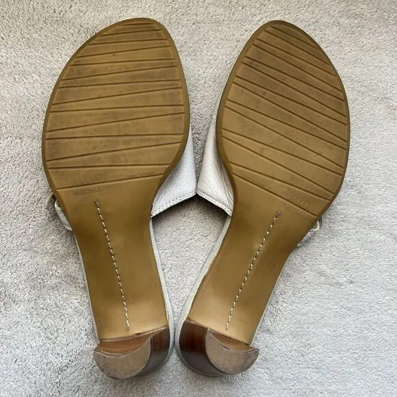 Stuart Weitzman Neutral Bone Leather Mule Heeled Sandals Women 6.5 AA Toe Ring