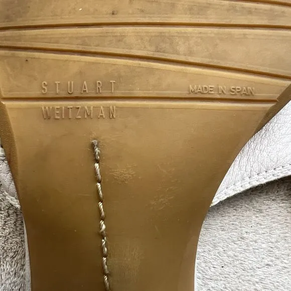 Stuart Weitzman Neutral Bone Leather Mule Heeled Sandals Women 6.5 AA Toe Ring