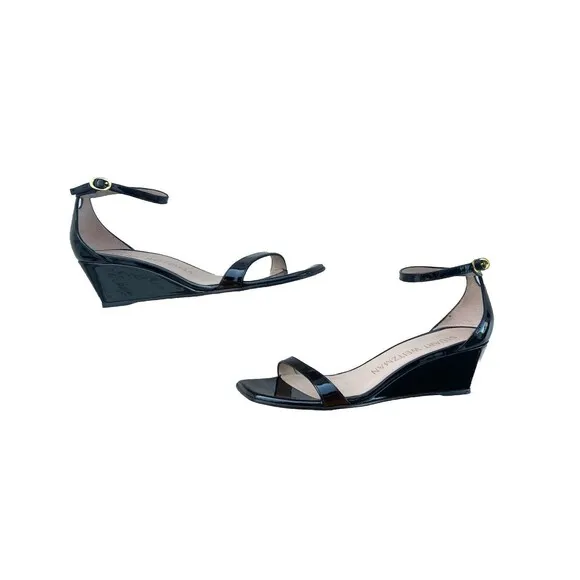 STUART WEITZMAN Nudist Curve Wedge Heel Patent Leather D'Orsay Sandals Size 8.5