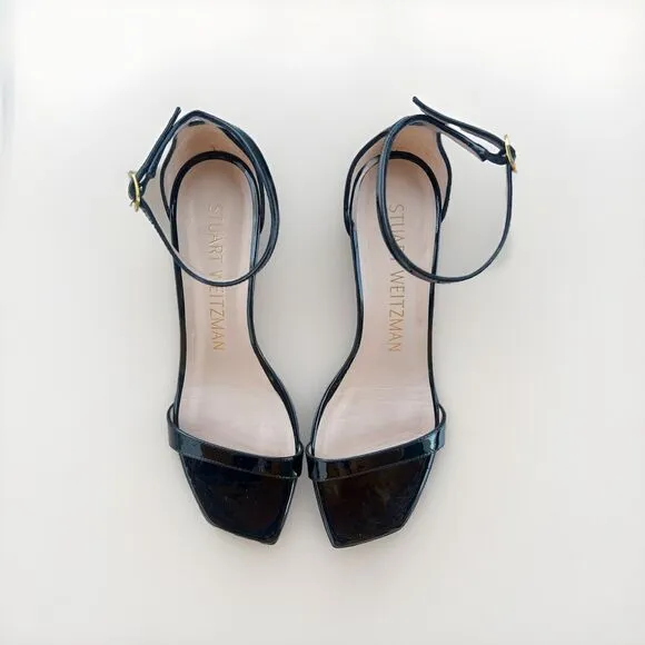 STUART WEITZMAN Nudist Curve Wedge Heel Patent Leather D'Orsay Sandals Size 8.5