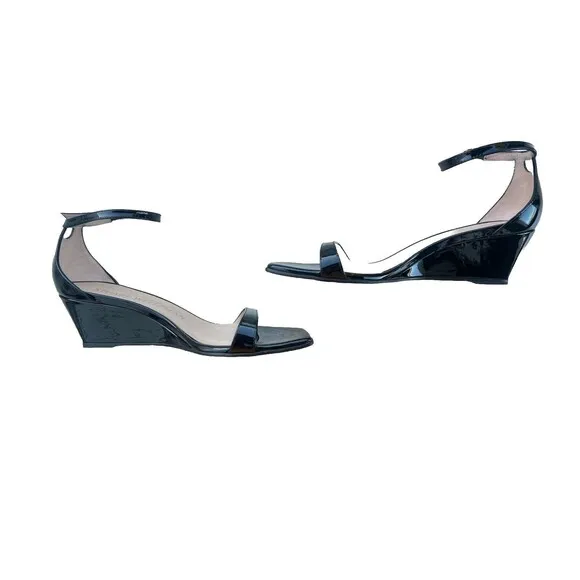 STUART WEITZMAN Nudist Curve Wedge Heel Patent Leather D'Orsay Sandals Size 8.5