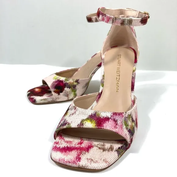 Stuart Weitzman Nudista 75 Heels Sandals Pink Multi Floral 7.5 8 9.5 NEW