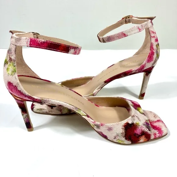 Stuart Weitzman Nudista 75 Heels Sandals Pink Multi Floral 7.5 8 9.5 NEW