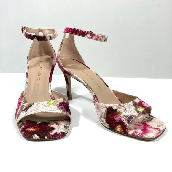 Stuart Weitzman Nudista 75 Heels Sandals Pink Multi Floral 7.5 8 9.5 NEW