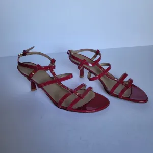 Stuart Weitzman Patent Leather Open Toe Slingback Kitten Heel Sandals. Size 9M