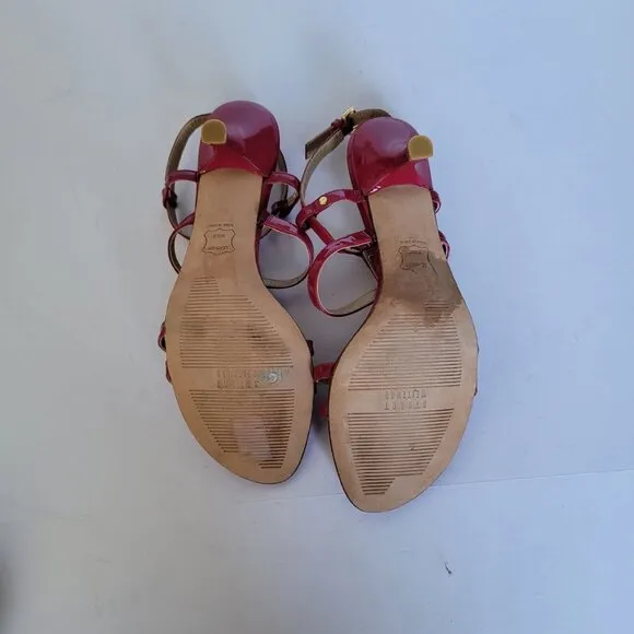 Stuart Weitzman Patent Leather Open Toe Slingback Kitten Heel Sandals. Size 9M
