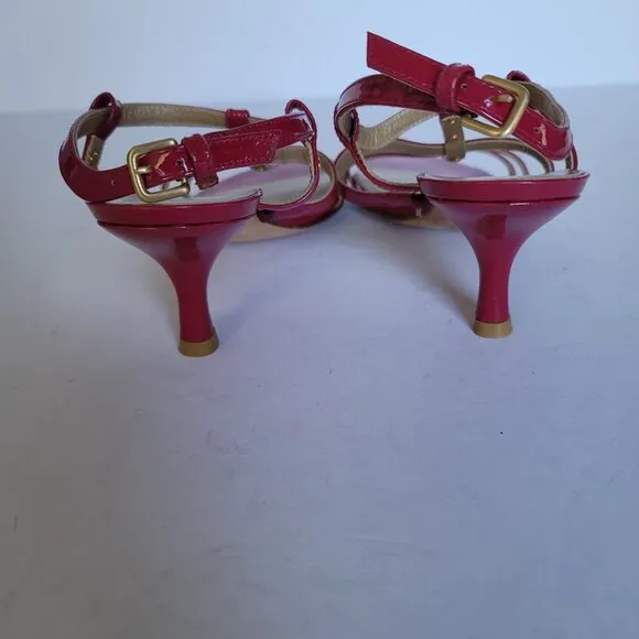 Stuart Weitzman Patent Leather Open Toe Slingback Kitten Heel Sandals. Size 9M