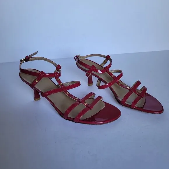 Stuart Weitzman Patent Leather Open Toe Slingback Kitten Heel Sandals. Size 9M