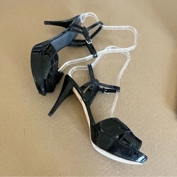 Stuart Weitzman Patent Leather Peep Toe Platform Sandals