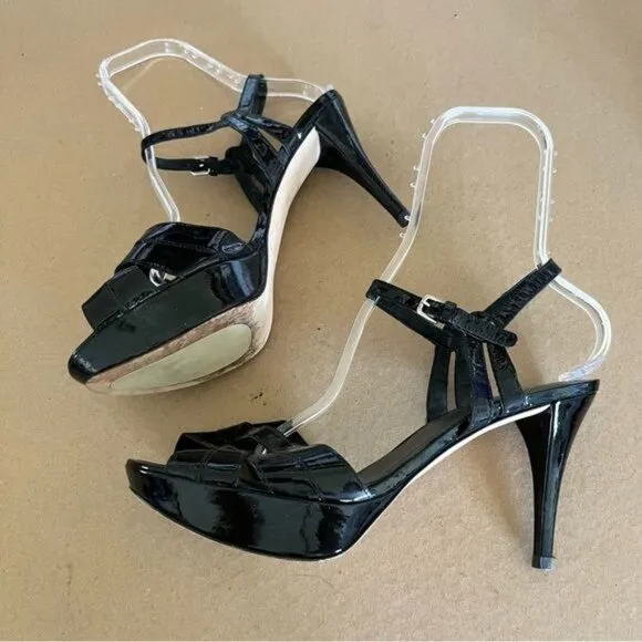 Stuart Weitzman Patent Leather Peep Toe Platform Sandals