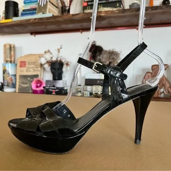 Stuart Weitzman Patent Leather Peep Toe Platform Sandals