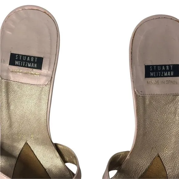 Stuart Weitzman Pink and Grey Leather Wedge Open Toe Mule Sandals size 7.5