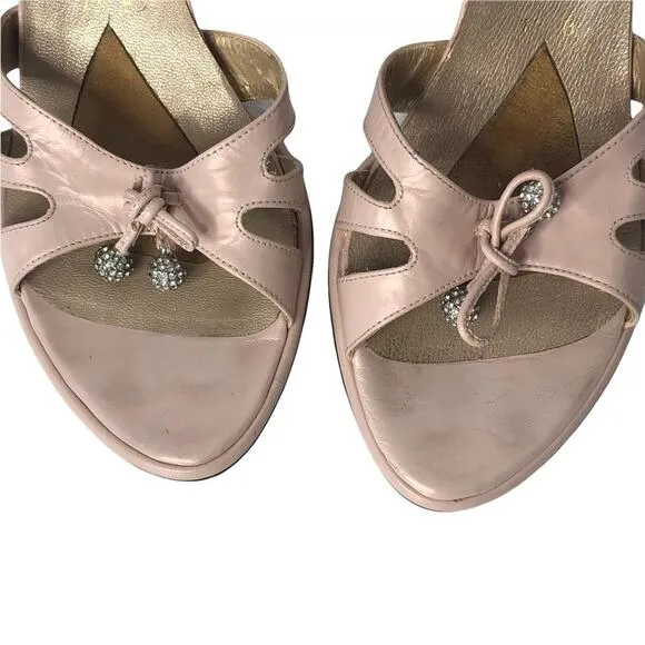 Stuart Weitzman Pink and Grey Leather Wedge Open Toe Mule Sandals size 7.5