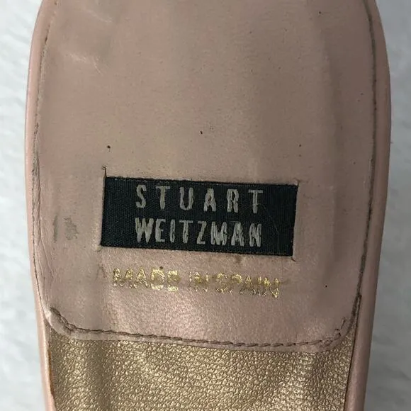 Stuart Weitzman Pink and Grey Leather Wedge Open Toe Mule Sandals size 7.5