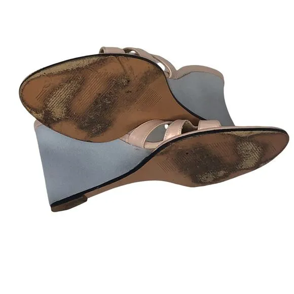 Stuart Weitzman Pink and Grey Leather Wedge Open Toe Mule Sandals size 7.5